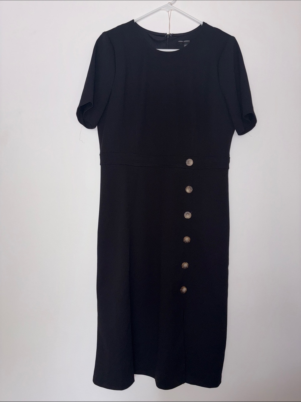 Maggy London Black Midi Dress with Button Accents